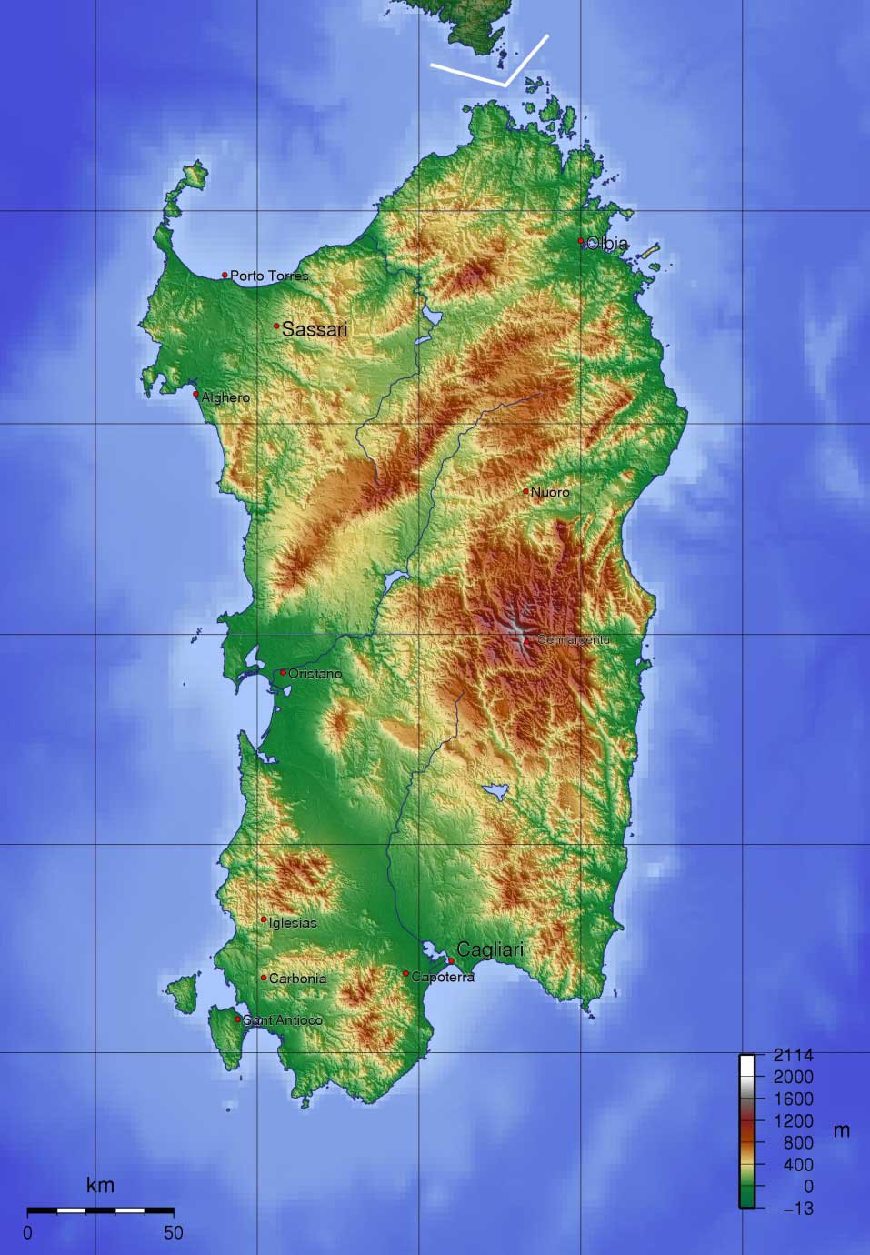 Sardinia Physical Map